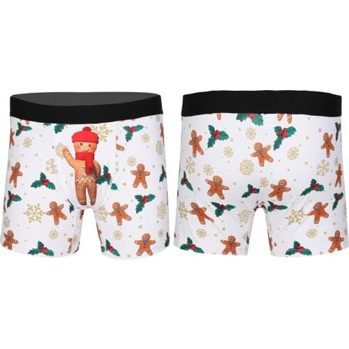 Mens Christmas Boxershorts Male Sexy Breathable Underwear Underwear Stretchy Snowman Boxer Shorts with Cartoon Pattern Printing
