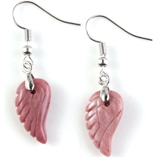 100-Unique 1 Pair Natural Silver Plated Rhodochrosite Earrings of Angels Wings Charm Jewelry Womens Earring