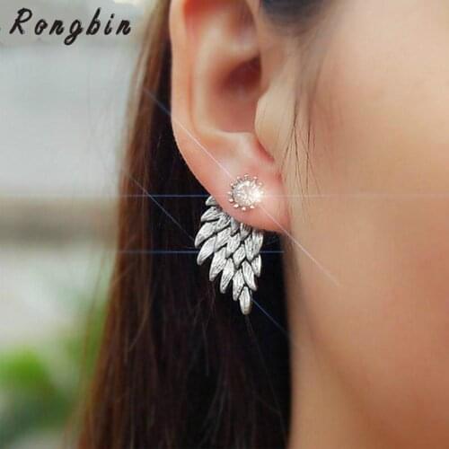 Womens Vintage Punk Angel Wings Alloy Crystal Ear Studs Earrings Fashion Jewelry More choices of colors for Party Wholesale