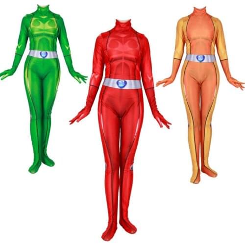 Women Girls Totally Spies Clover Ewing Samantha Simpson Alexandra Cosplay Costume Zentai Bodysuit Suit Jumpsuits