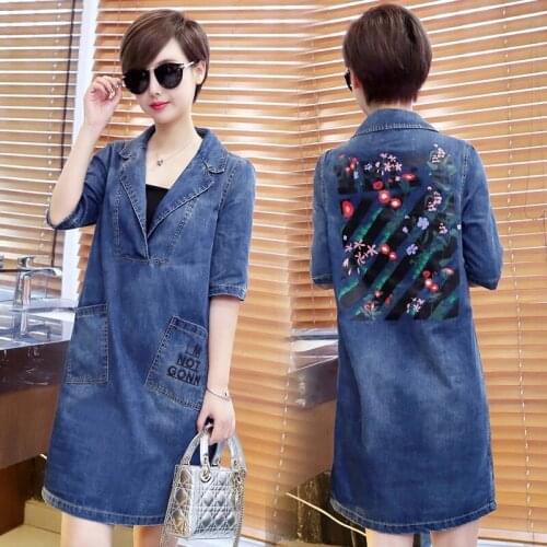 Large Size Jeans Dresses For Women Fashion Printed Summer Short Sleeve Denim Dress Loose 2020 Ladies Vestidos Plus Size 5XL