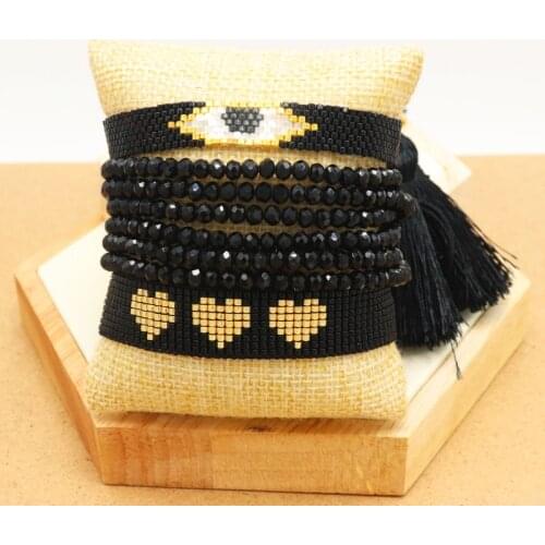 ZHONGVI Bracelets for Women Turkish Evil Eye Black Crystal Pulsera Tassel Bracelet Bileklik Handmade Gift Love Bijoux Jewelry