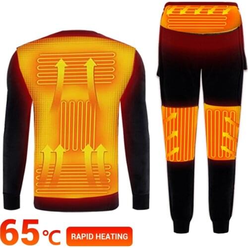 Winter Heated Underwear Battery Powered USB Fleece Lined Heating Motorcycle Jacket T-shirts & Pants Electric Thermal Ski Set