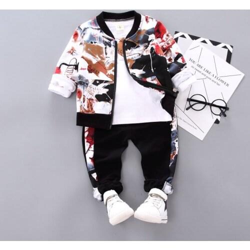 ZWF473 New Spring Autumn Children Boys Clothes Kids Ink painting Clothing Suit Jacket T Shirt Pants Infant Cotton Tracksuits