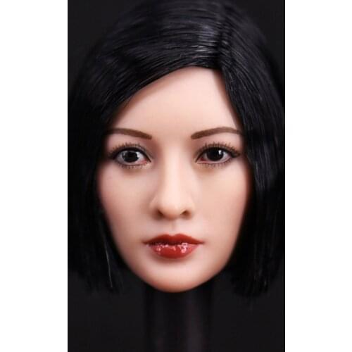 1/6 Scale Asia Pale Female Soldier Black Short Hair Head Sculpt Model For 12" Female Action Figure Bodies