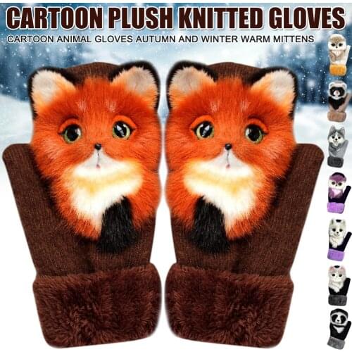2020 New Animal Pattern Gloves Autumn And Winter Warmth Plush Knitted Gloves For Women LXH