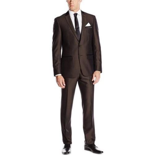 2021 Hot Simple Suits Men Dark Brown Wedding Suits Grooms Tuxedos Mens Suits Fit Groomsmen Suits (Jacket+Pant)