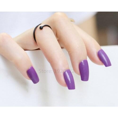 2020 24pcs Explosion models fashion Long section Square head candy false nails decoration powder Deep Purple M 357