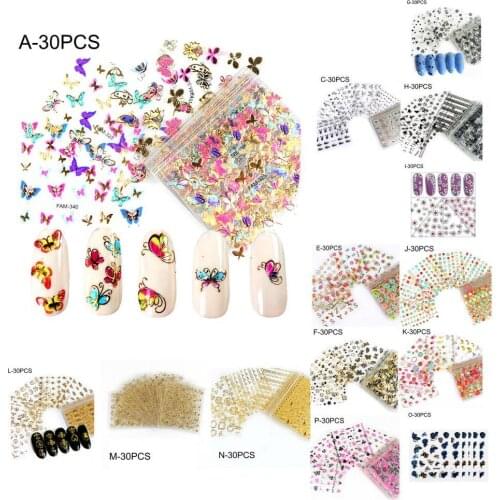 30Pcs/Set Nail Stamping Decals Nails Art Manicure Stickers Colorful Decals Back Glue 3D Colorful Butterfly Nail Foil Sticker