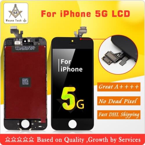 50PCS/LOT Great Working LCD Screen Assembly For iPhone 5 AAA Quality No Dead Pixel With Touch Digitizer Free Shipping Via DHL