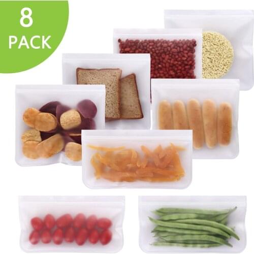 8Pcs PEVA Reusable Silicone Food Bag BPA Free Freezer Bags Leakproof Snack Bag Ziplock Lunch Bags For Food Storage Fresh Keeping