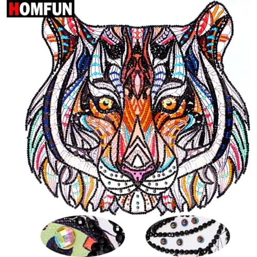 HOMFUN Special Shaped Diamond Embroidery Animal tiger 5D Diamond Painting Cross Stitch 5D Home Decor Painting Gift 40x30cm