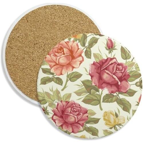 Antique Rose Watercolor Plant Flower Ceramic Coaster Cup Mug Holder Absorbent Stone for Drinks 2pcs Gift