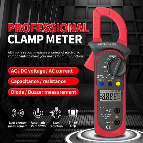 ST201 LCD Digital Clamp Multimeter Resistance ohm Tester AC DC Clamp Ammeter Transistor Testers Voltmeter Contact lcr Meter