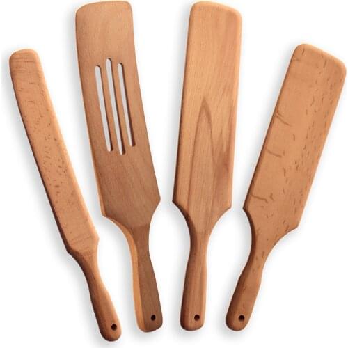 Wooden Spurtles Kitchen Serving Tools-Cookware - Set of 4 - Stir Scoop Serve and Spread Non-Coated Wood Spoon Spatula Eco Friend