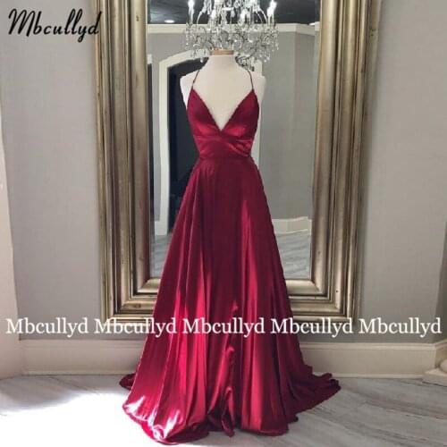 Burgundy A Line Long Evening Dress Criss Cross Back V Neck Pleats Formal Prom Gowns Robes De Cocktail Court Train