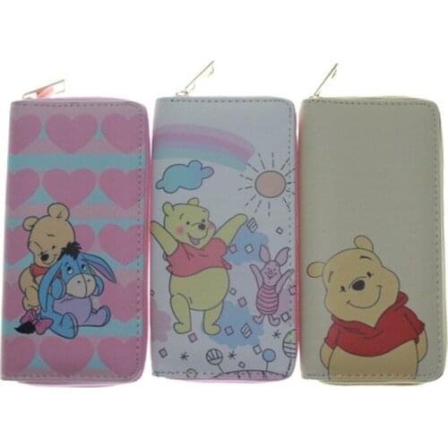 Disney New Stitch Pooh PU Long Zipper Wallet Cute Girl Gift Coin Purse Wallet