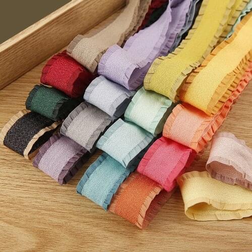 10Yards Double Sided 1" 25MM/1.5" 38MM Bright Silk Ruffle Lace Falbala Fold Ribbon Handmade Tape DIY Hair Bow Accessory Flower