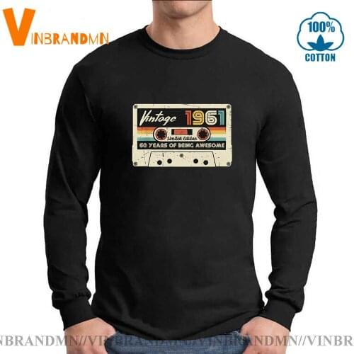 Retro Cassette Tape T-shirt Cotton Anniversary Classic Vintage Made In 1961 T Shirts Mens Birthday Gift Long Sleeves T-shirts