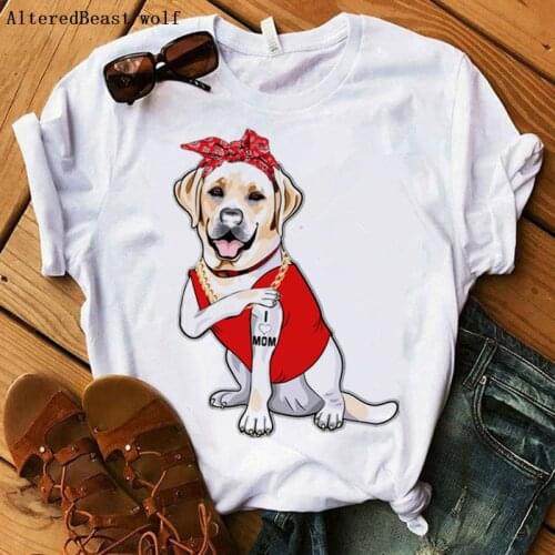 Labrador Dog T-shirt Women Harajuku New Fashion I Love Mom T Shirt Women Casual Short Sleeves Tops Tee Female Clothing Tshirt