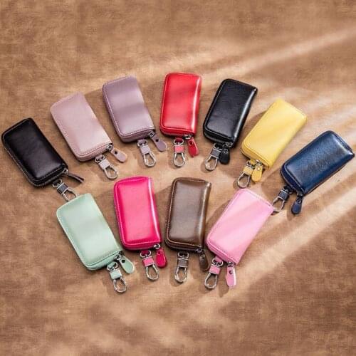 AIMIYOUNG Key Holder Women Men Genuine Leather Wallet Key Wallet Organizer Bag Housekeeper Wallet Card Holder Key Case Coin Purs