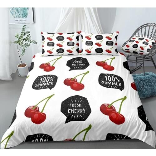 3 Pieces Fruits Duvet Cover Set Cherry Bedding Kids Girls Red Fruits Quilt Cover White Queen Home Textiles Fruits Dropship