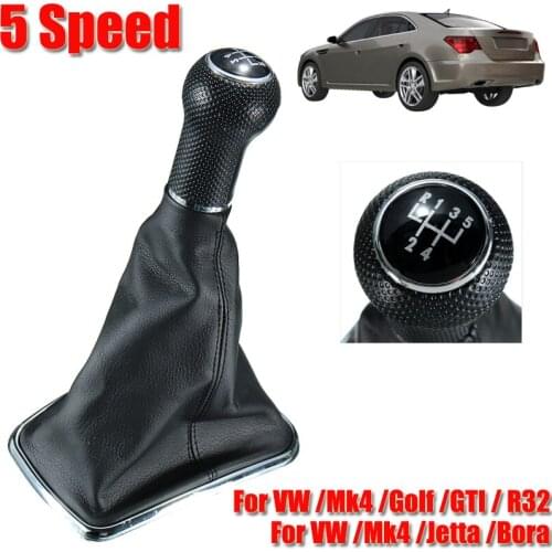 5 Speed Leather Gear Shift Knob Shifter Car Lever Stick Pens Dust Cover For VW Mk4 Golf GTI R32 1999-2005 Jetta Bora 1999-2004