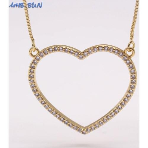 MHS.SUN Fashion Heart Zircon Pendants Necklace Women Girls Vintage AAA CZ Chain Necklace For Valentines Day Gift Trendy Style