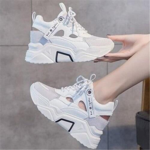 2021 Autumn High Platform Sneakers Women Breathable Vulcanized Sports Dad Shoes Chunky Casual Walking Trainers White Green 35-40