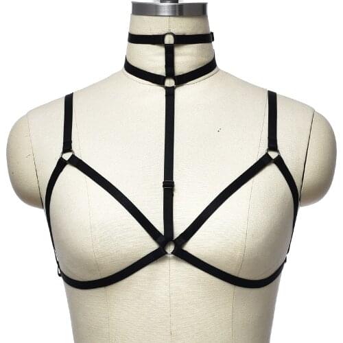 Fashion Black Sexy Harness Bra Rave Wear Cage Bra Woman Bondage Lingerie Fetish Body Harness Cage Chest Belt