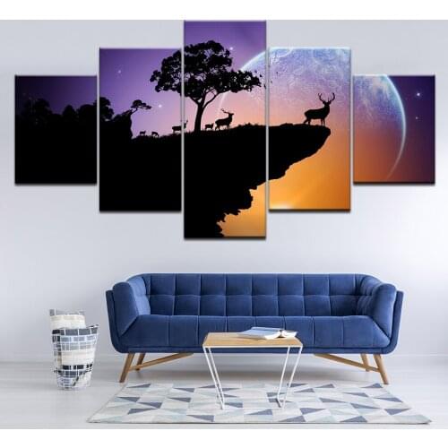 Canvas Painting Strong Horn Brown Deer In The Forest 5 Pieces Wall Art Painting Modular Wallpapers Poster Print Home Decor