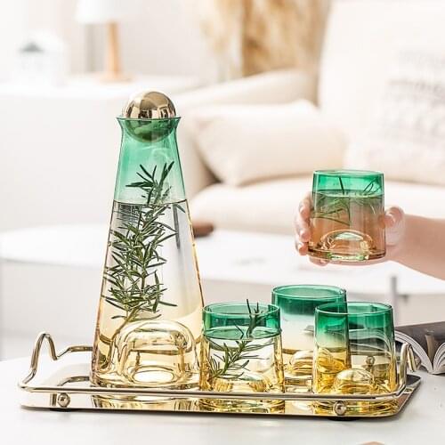 Glass Water Bottle Set Juice Pitcher Cup Set Transparent Gradient Glass Cold Water Jugs Kettle Tea Cups Home Water Jug Drinkware