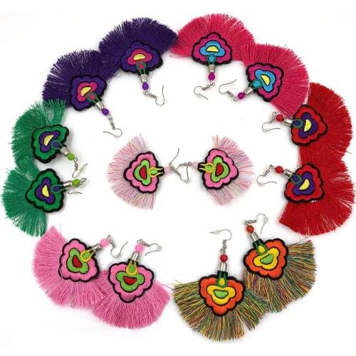 New handmade Ethnic jewelry vintage dangle colorful tassel charm earrings tassel Pendant earrings for women bijoux wedding gift