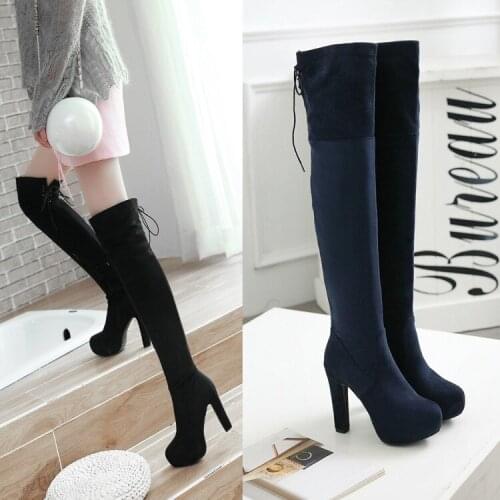 Autumn and winter new womens over-the-knee boots plus velvet thick heel high heels high boots boots waterproof womens boots