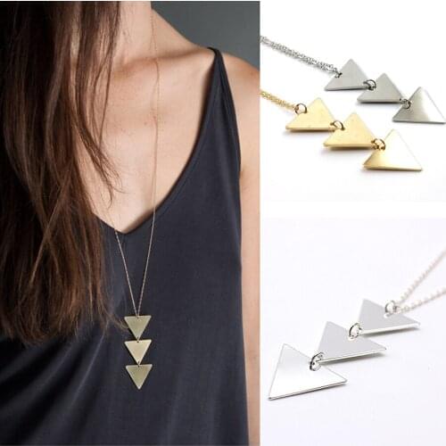 Women Men Pendant Necklace triangle Sweater Long Chain Choker Family Friends Birthday Party Xmas Christmas Charm Gifts Jewelry