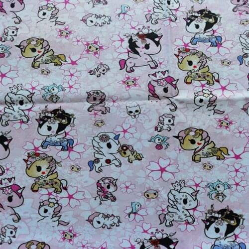 Cartoon Unicorn Print 100% Cotton Fabric for Girl Clothes Bedding Set Hometextile Cushion Cover Backpack DIY