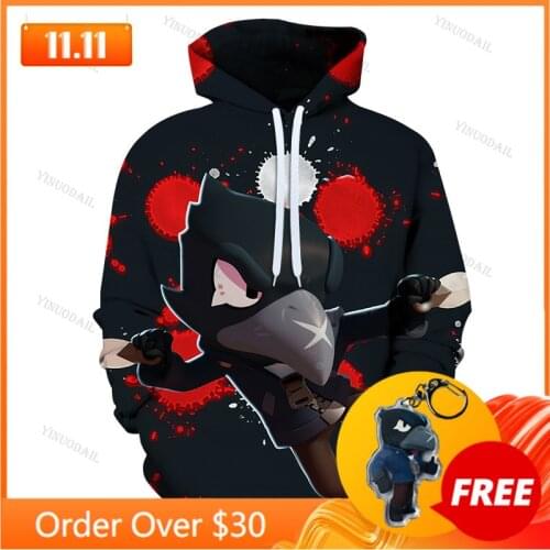 Browlerss Cartoon Star, Tops Teen Clothes Crow Shooter Kids Hoodie Leon Shooting Game Spike 3D Print Sweatshirt Tops Boys Girls