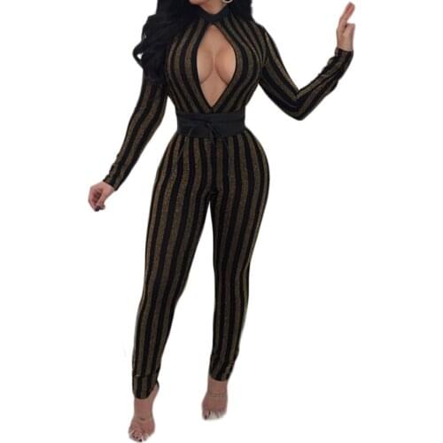 2018 Top fashion women jumpsuit slim bandage bodycon jumpsuit sequin bodysuit elegant clubwear without belt