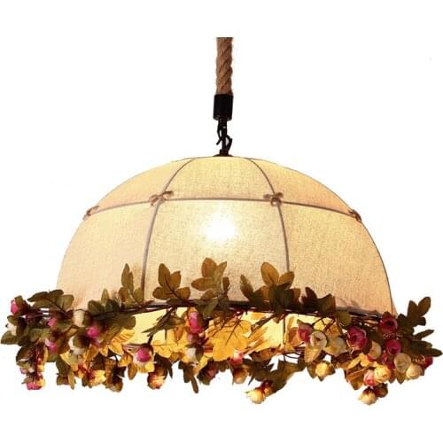 Vintage Music Bar Plant Fabric Pendant Lights Flower Decor Lamps Loft Dining Room Retro Linen Hanging Lights Lighting Fixtures