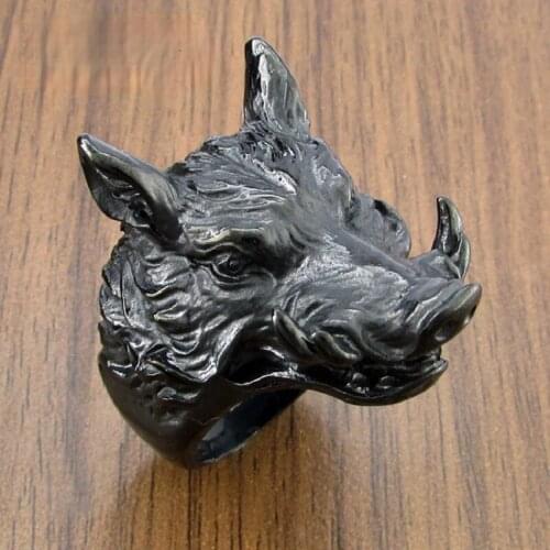Vintage Beast Boar Ring Stainless Steel Ring Gothic Punk Hip-hop Animal Ring Mens Fashion Personality Jewelry Party Gift