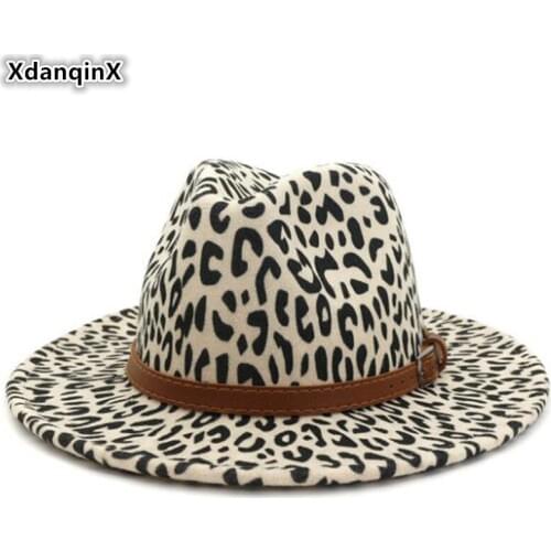 XdanqinX 2020 New Autumn Winter Leopard Hat Womens Woolen Warm Fedoras Jazz Hats Multicolor Fashion Leopard Men Hat Sunhat