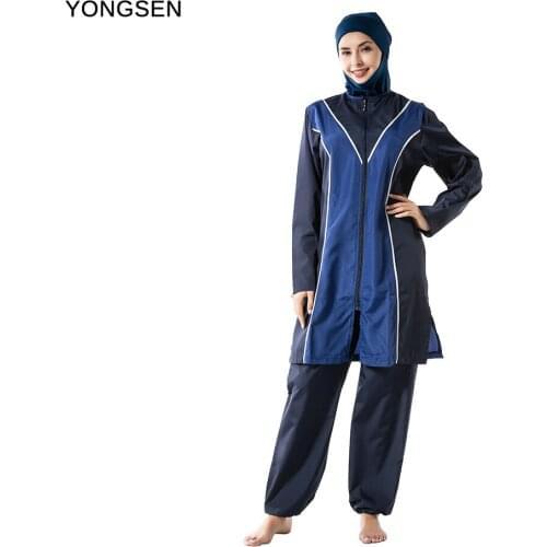 YONGSEN 2020 Summer Burkinis Islamic Muslim Swimwear Conservative Sport Hijab Trousers Hooded Elegant Fashion Beachwear Swimsuit