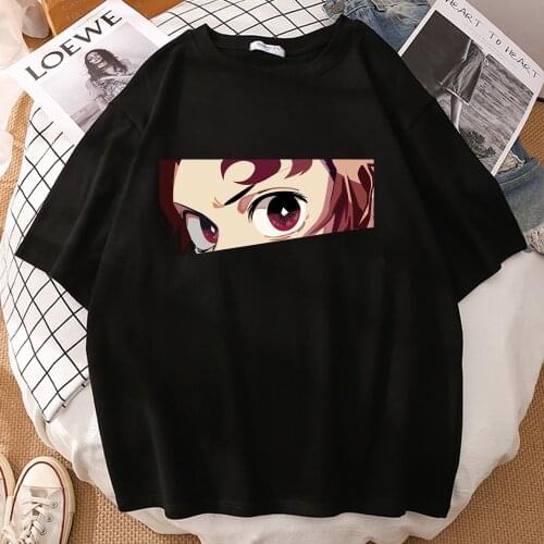 Anime Manga Demon Slayer Print T shirt for Woman Summer Short Sleeve Loose Black Tee Shirt 2021 New Trendy Brand Graphic T-shirt