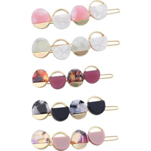 Korean Style Round Acrylic Metal Hair Clips For Women Geometric Colorful Barrette Hairpin Temperament Cute Hair Acccessories