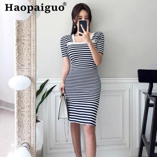 2019 Summer Knitted Dress Women Backless Print Striped Bandage Bodycon Dress Women Sheath Casual Midi Dress Vestidos Largos Robe