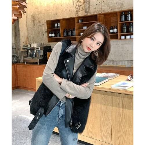 2020 New Real genuine natural fox Fur vest with sheep skin collar Womens fashion Winter Warm whole skin Gilet Jacket