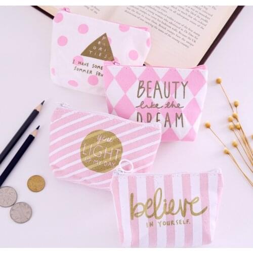 1PCS Mini Pink Womens Purse Coin Holder Wallet Money Bags Canvas Coin Key Card Wallet Zipper Change Case Purses Holder Pouch