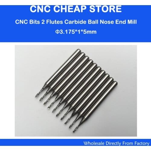 10 pcs/lot 3.175x1x5mm 2 Flutes Ball Nosed End Mill, CNC Router Bits, Milling Cutters, Solid Carbide, Cutting Tools