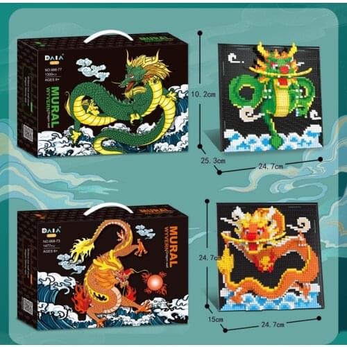 1477pcs DIY Mural Huanglong Collection Building Blocks Home Decoration Green Dragon 3D Model Bricks Childrens Toy Gift No Box