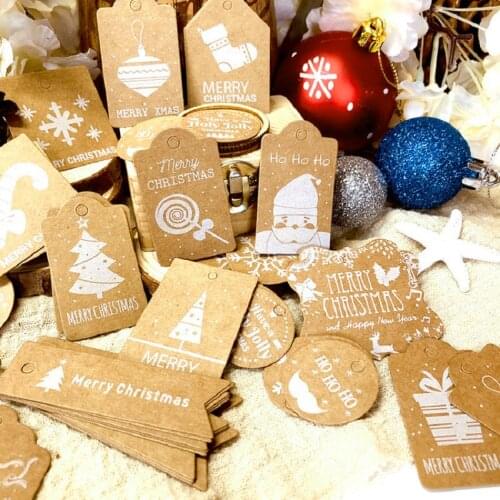 50pcs Christmas Kraft Paper Gift Tag With Hemp Ropes DIY Hang Tags Label Gift Wrapping Decor Card Xmas Tree Decoration For Home